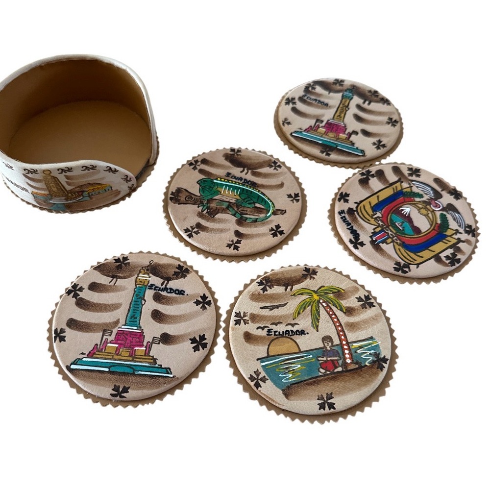 Handcrafted Ecuadorian Coaster Set - Multicolor set of 5 coasters 1 holder
